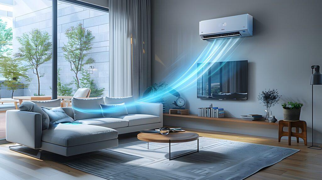 Klimaanlage kühlt modernes Wohnzimmer | Lüftungsgitter